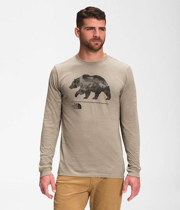 The North Face T-Shirts Heren Bearscape Lange Mouw HWYO71856 - Beige